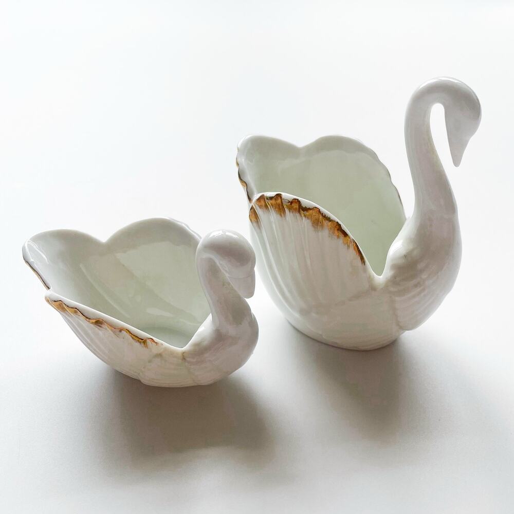 Vintage Set of Two Royal Kendall Small China Swan Dishes